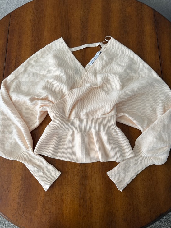 HYFVE Sweaters - HYFVE Cream Ribbed Peplum Wrap Sweater